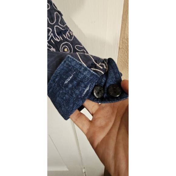 COLD WATER CREEK FLORAL EMBROIDERED PATCHWORK BLUE DENIM JACKET Medium Petite - Picture 10 of 13